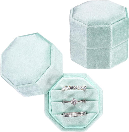 3 Slots Vintage Velvet Ring Boxes, 2 Pack Octagonal Elegant His and Her Wedding Jewelry Organizer Holders for V1259-DP01-A-5266