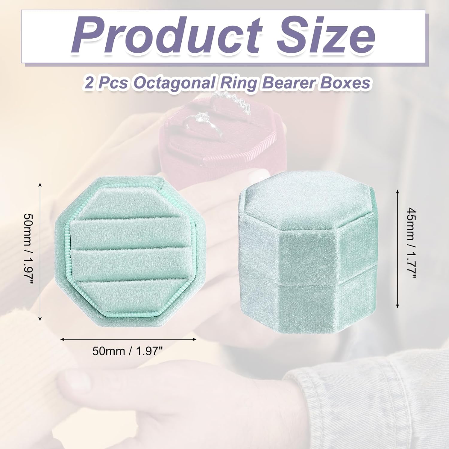 3 Slots Vintage Velvet Ring Boxes, 2 Pack Octagonal Elegant His and Her Wedding Jewelry Organizer Holders for V1259-DP01-A-5266