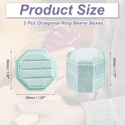 3 Slots Vintage Velvet Ring Boxes, 2 Pack Octagonal Elegant His and Her Wedding Jewelry Organizer Holders for V1259-DP01-A-5266