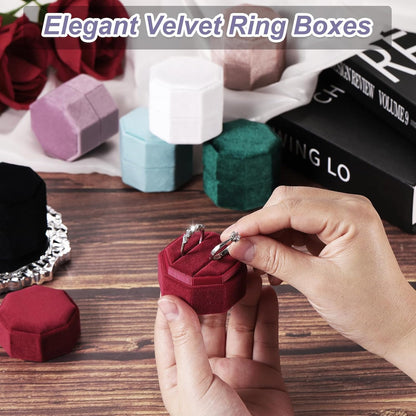 3 Slots Vintage Velvet Ring Boxes, 2 Pack Octagonal Elegant His and Her Wedding Jewelry Organizer Holders for V1259-DP01-A-5266