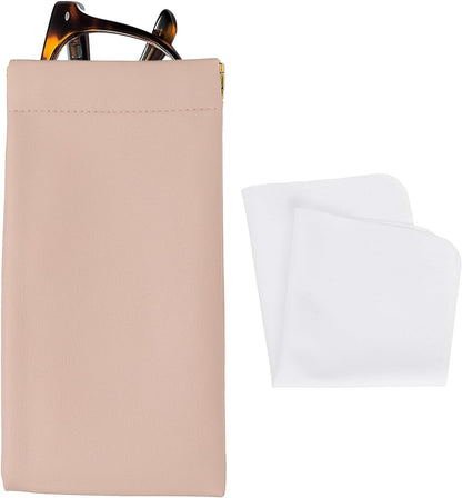 Squeeze Top Sunglass Pouch, PU Leather Soft Eyeglass Pouch Portable Travel Sunglasses Organizer (1 Set) Pink V1259-DP01-A-5269