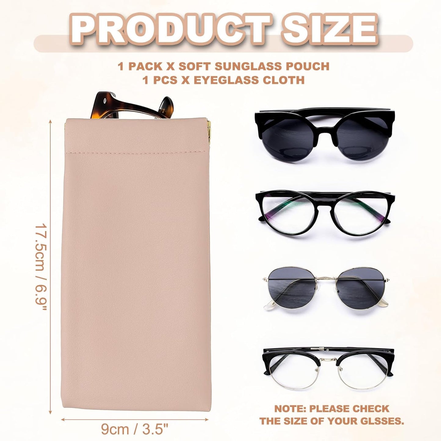 Squeeze Top Sunglass Pouch, PU Leather Soft Eyeglass Pouch Portable Travel Sunglasses Organizer (1 Set) Pink V1259-DP01-A-5269