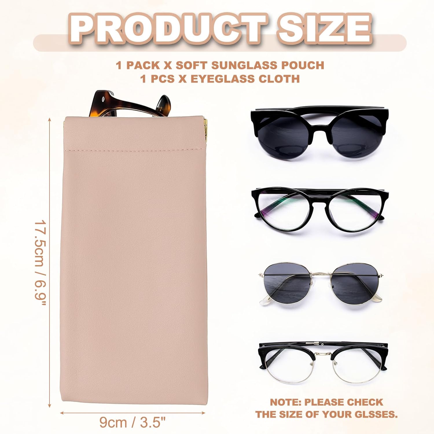 Squeeze Top Sunglass Pouch, PU Leather Soft Eyeglass Pouch Portable Travel Sunglasses Organizer (1 Set) Pink V1259-DP01-A-5269