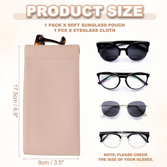 Squeeze Top Sunglass Pouch, PU Leather Soft Eyeglass Pouch Portable Travel Sunglasses Organizer (1 Set) Pink V1259-DP01-A-5269