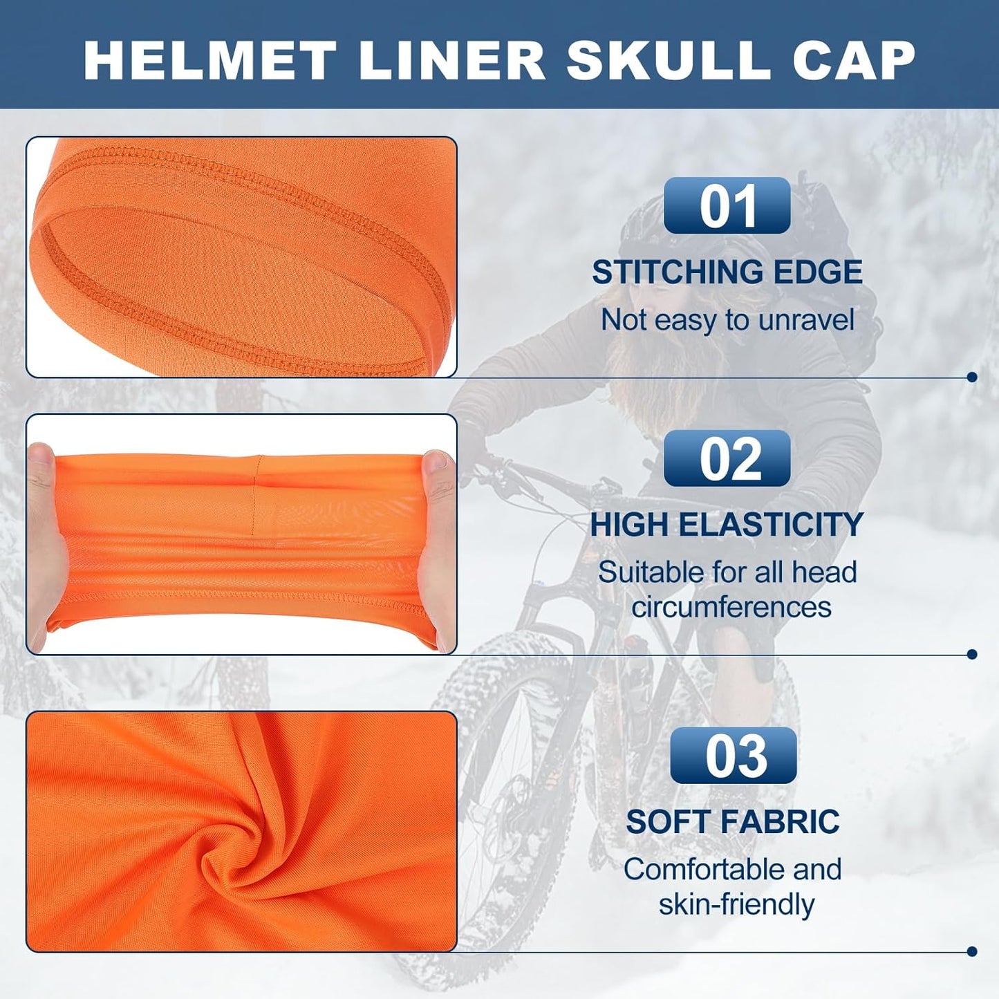 Helmet Liner Skull Cap for Men, Sweat Wicking Hats Stretchy Under Helmets Caps Orange - V1259-DP01-A-5278