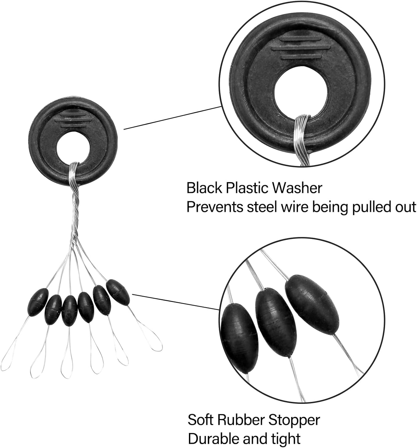 1200pcs Fishing Rubber Bobber Stoppers 6 in 1 Float Sinker Stops Black Oval Cylinder for Line Shape M(4-8LB V1259-DP01-A-5323