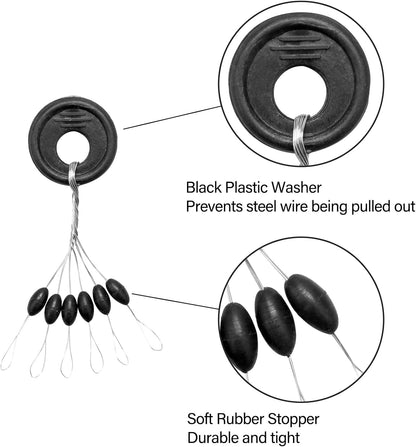 1200pcs Fishing Rubber Bobber Stoppers 6 in 1 Float Sinker Stops Black Oval Cylinder for Line Shape M(4-8LB V1259-DP01-A-5323