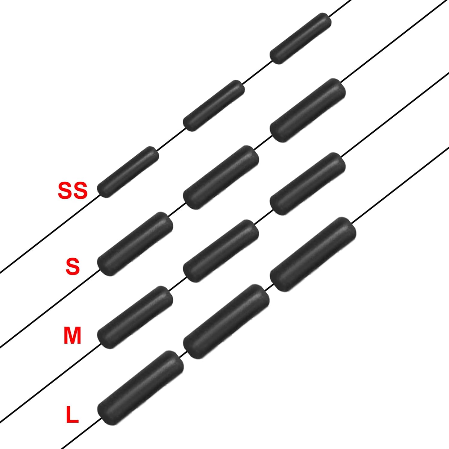 1200pcs Fishing Rubber Bobber Stoppers 6 in 1 Float Sinker Stops Black Oval Cylinder for Line Shape M(4-8LB V1259-DP01-A-5323