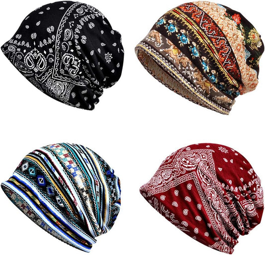 4 PCS Women Baggy Slouchy Beanie Chemo Hat Cap Snood Cancer Headwear Multicolor One Size V1259-DP01-A-5357