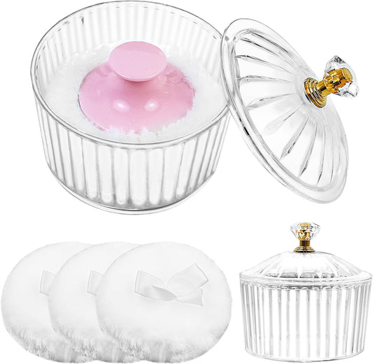 5Pcs Dusting Powder Container with Puff, 3.4 Inch Acrylic Body Containers Large Soft Puff Loose Reusable V1259-DP01-A-5362