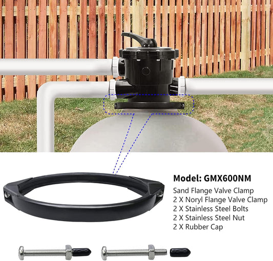 GMX600NM Noryl Flange Valve Clamp 8 to 8.5 inch,Compatible with Hayward S144T Pro Series Above Ground In Pool V1259-DP01-A-5380