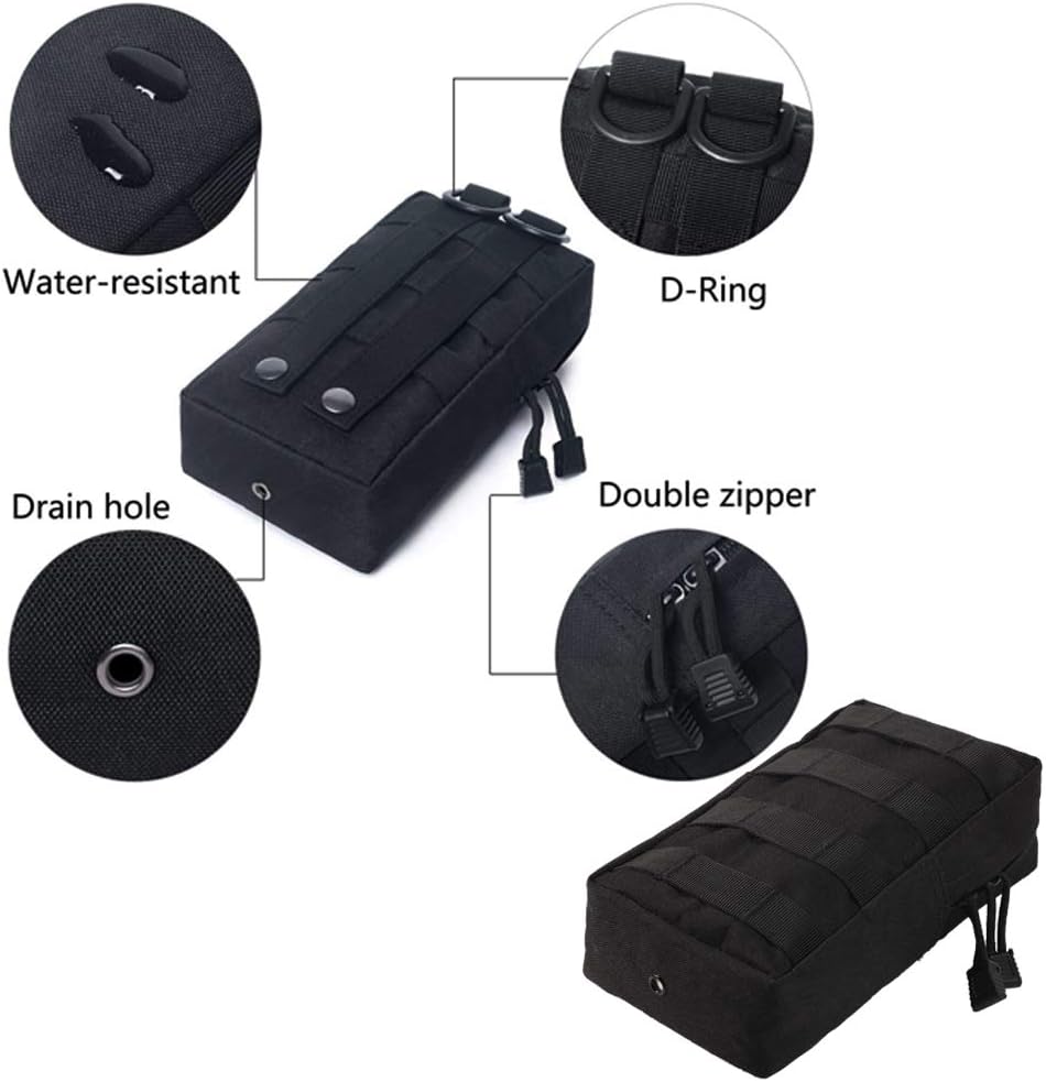 2 Pack Molle Pouches - Tactical Compact Water-Resistant Utility Gadget Gear EDC Pouch Hanging Waist Bags Black V1259-DP01-A-5413