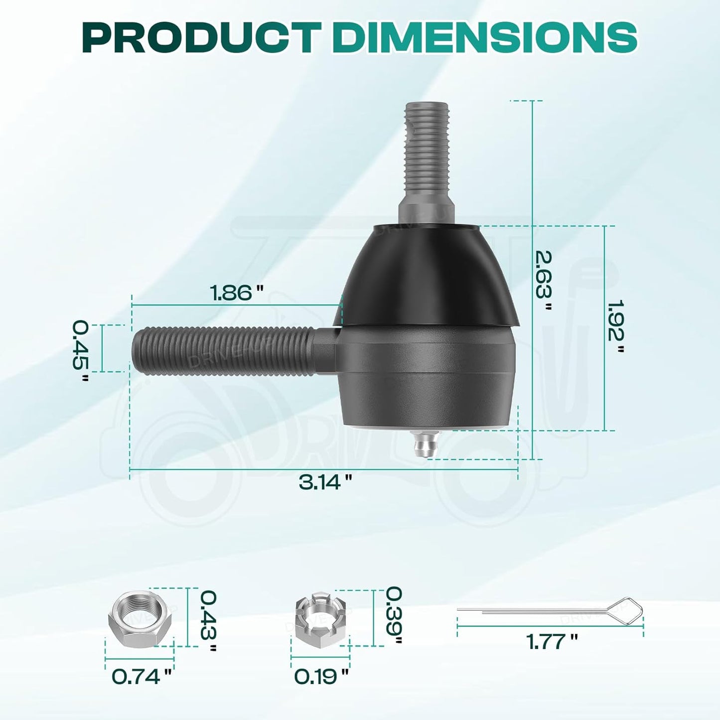 Ball Joint Kit,Set of (3) Tie Rod End with grease fitting Fits for Club Car DS Golf Carts (1976-2008) - V1259-DP01-A-5416