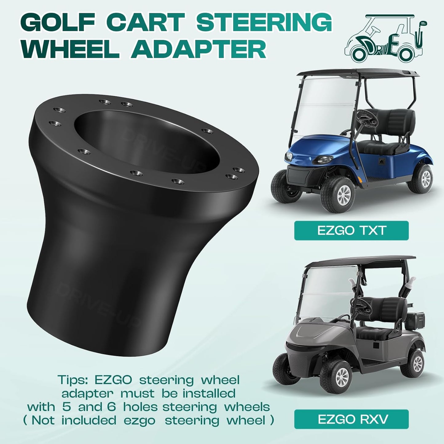Golf Cart Steering Wheel Adapter, EZGO Adapter for TXT and RXV Models-Black - V1259-DP01-A-5418