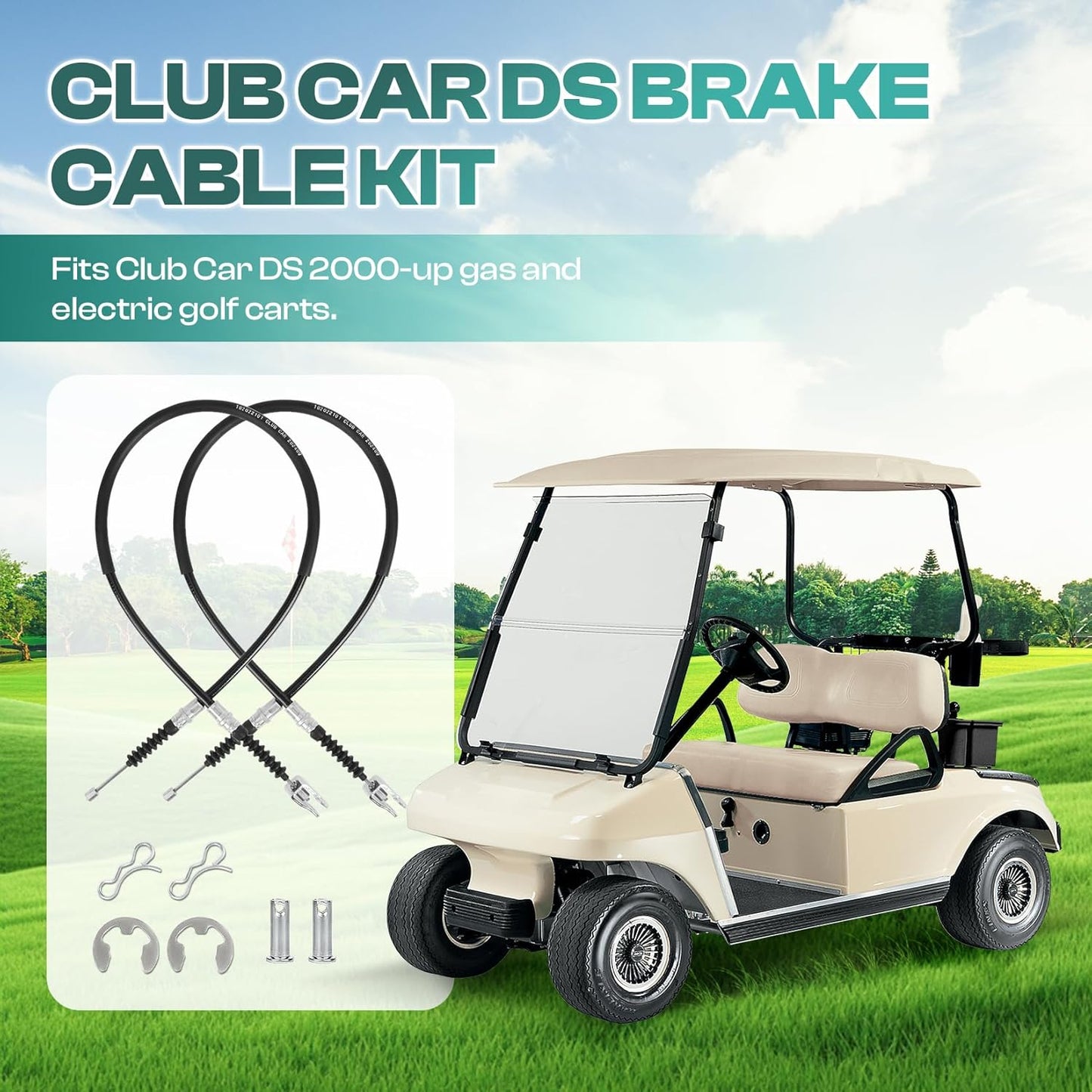 Club Car DS Brake Cable Kit Stainless Steel Core 2000-Up 102022101 Driver & Passenger Side Cables - V1259-DP01-A-5420