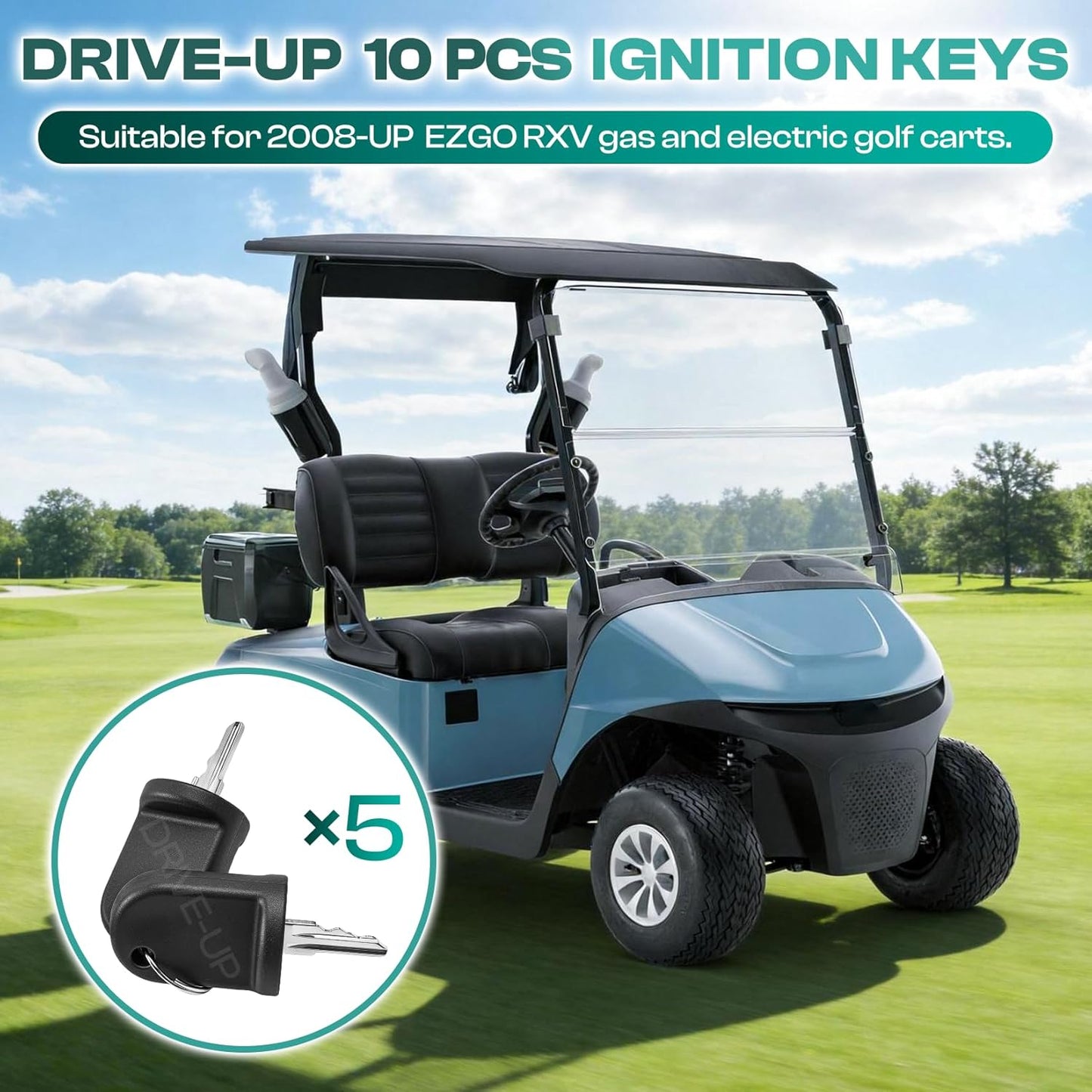 Golf Cart Ignition Keys Suitable for 2008-Up EZGO RXV, 10 PCS - V1259-DP01-A-5425