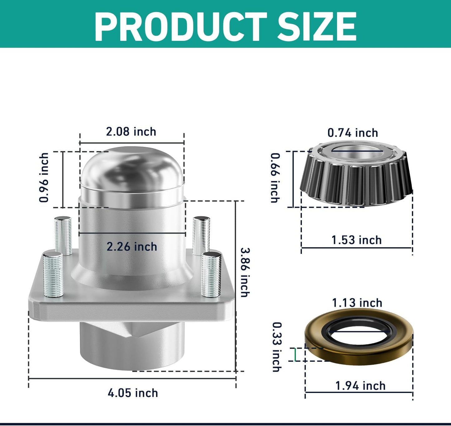 Club Car DS Front Hub Assembly, Golf Cart Wheel with Bearings Seals Kit for 1981-2003 Gas and Electric Carts, V1259-DP01-A-5449