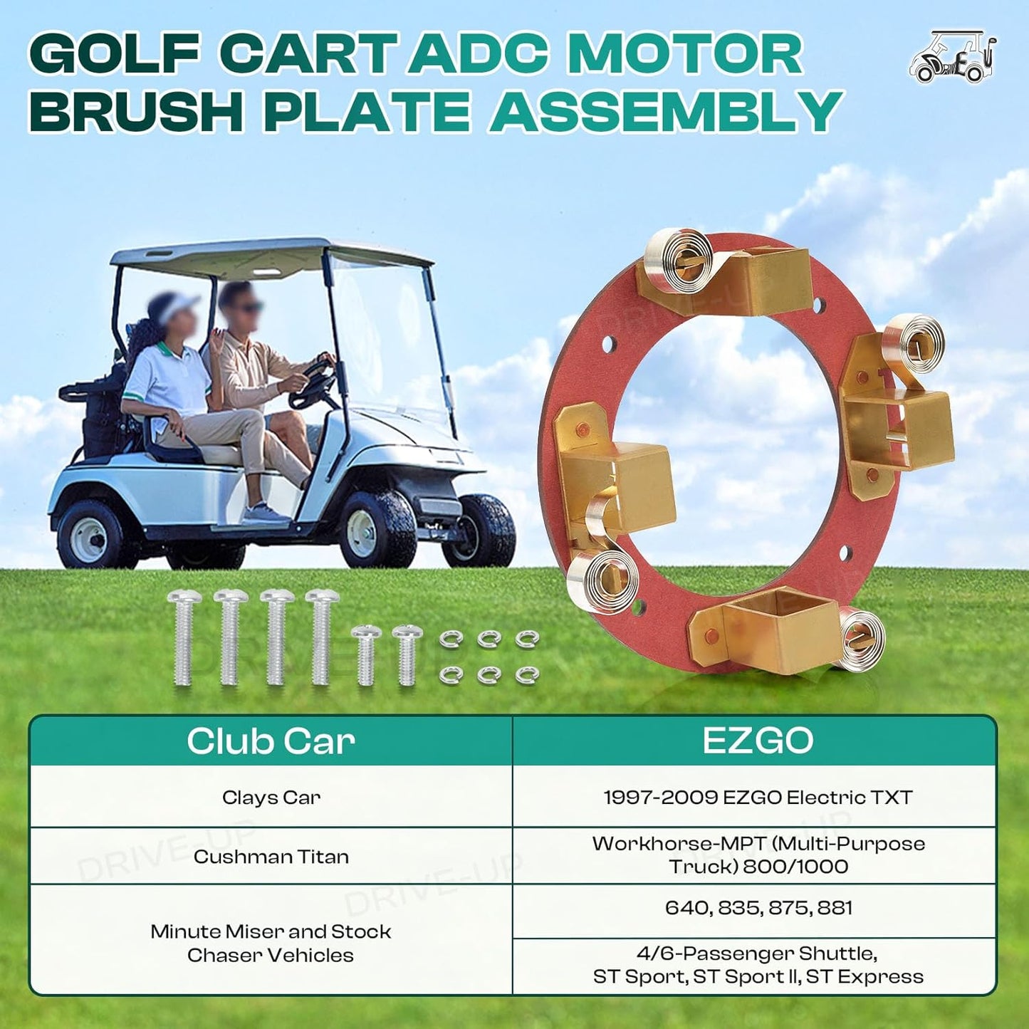ADC Motor Brush Plate Assembly with Springs, Fits Club Car Electric Golf Cart 1021861-01, EZGO 73120-G15 - V1259-DP01-A-5451