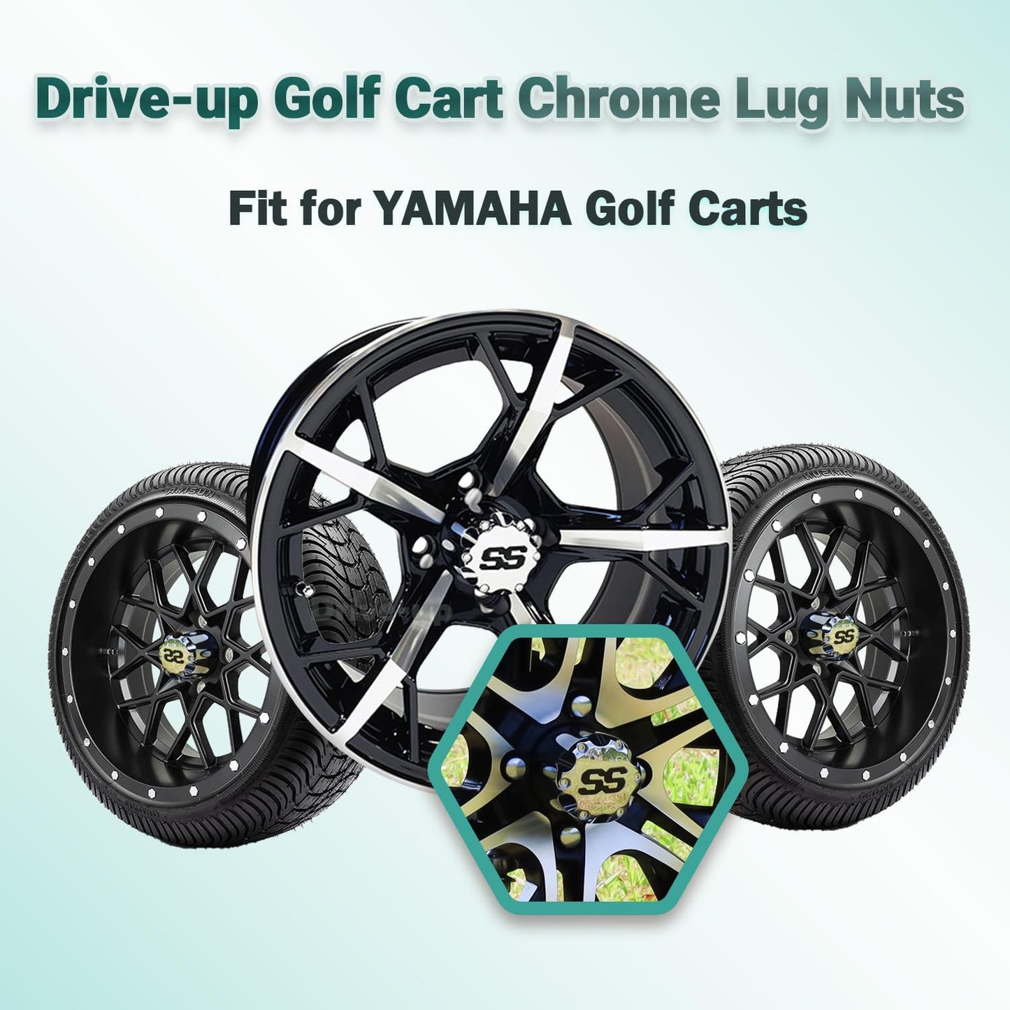 Golf Cart Chrome Lug Nuts Suitable for Yamaha/GEM Models 12MMx1.25-Pack of 16 - V1259-DP01-A-5455