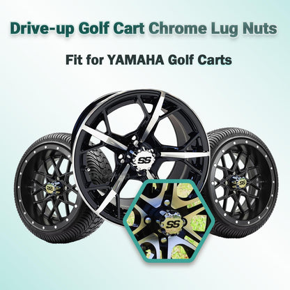 Golf Cart Chrome Lug Nuts Suitable for Yamaha/GEM Models 12MMx1.25-Pack of 16 - V1259-DP01-A-5455
