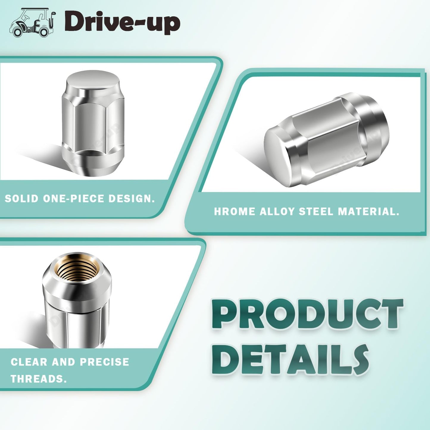 Golf Cart Chrome Lug Nuts Suitable for Yamaha/GEM Models 12MMx1.25-Pack of 16 - V1259-DP01-A-5455