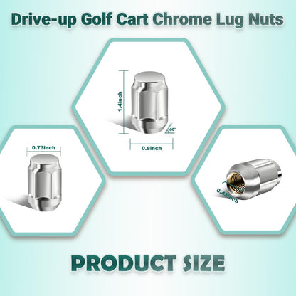 Golf Cart Chrome Lug Nuts Suitable for Yamaha/GEM Models 12MMx1.25-Pack of 16 - V1259-DP01-A-5455