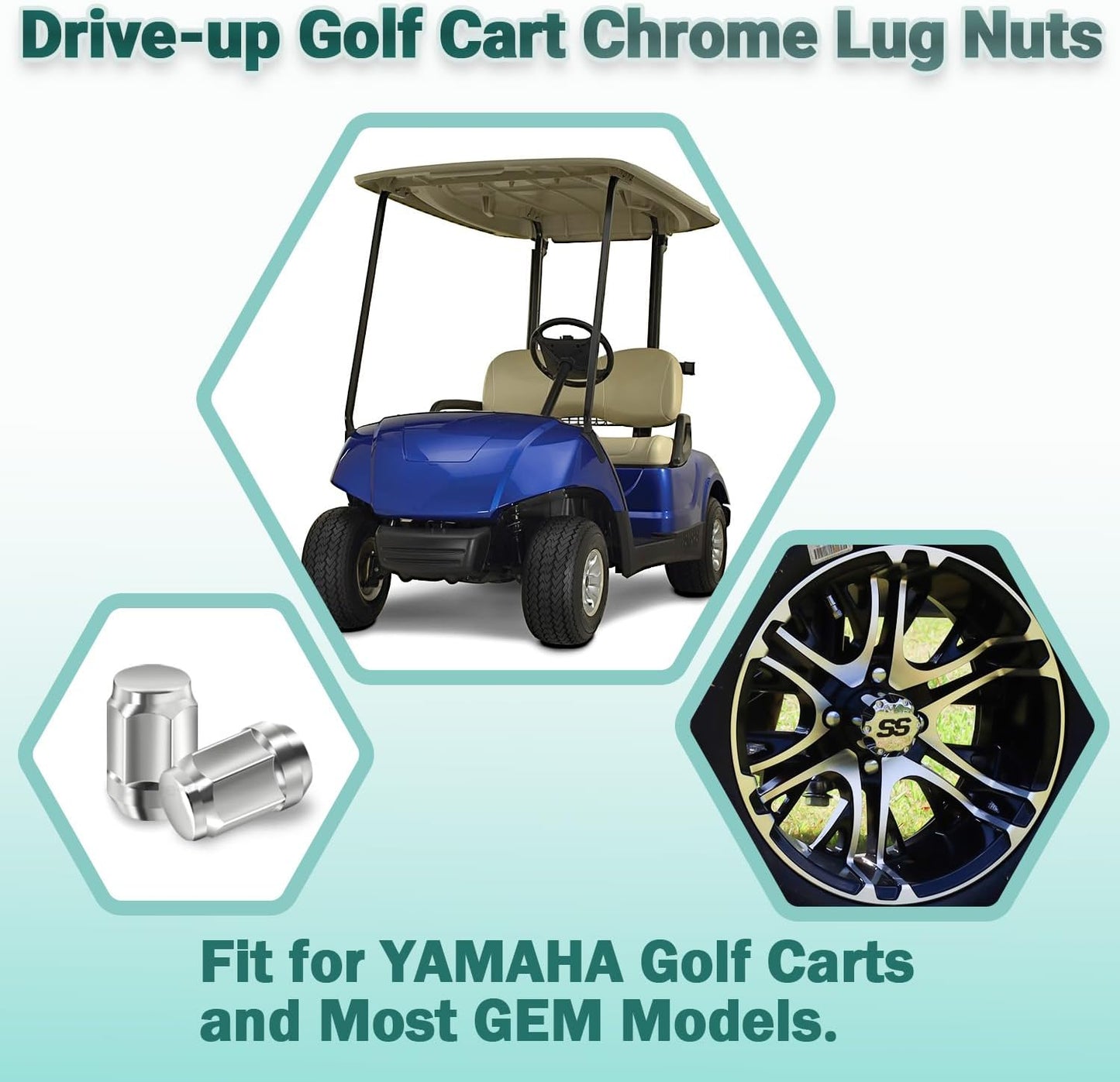 Golf Cart Chrome Lug Nuts Suitable for Yamaha/GEM Models 12MMx1.25-Pack of 16 - V1259-DP01-A-5455
