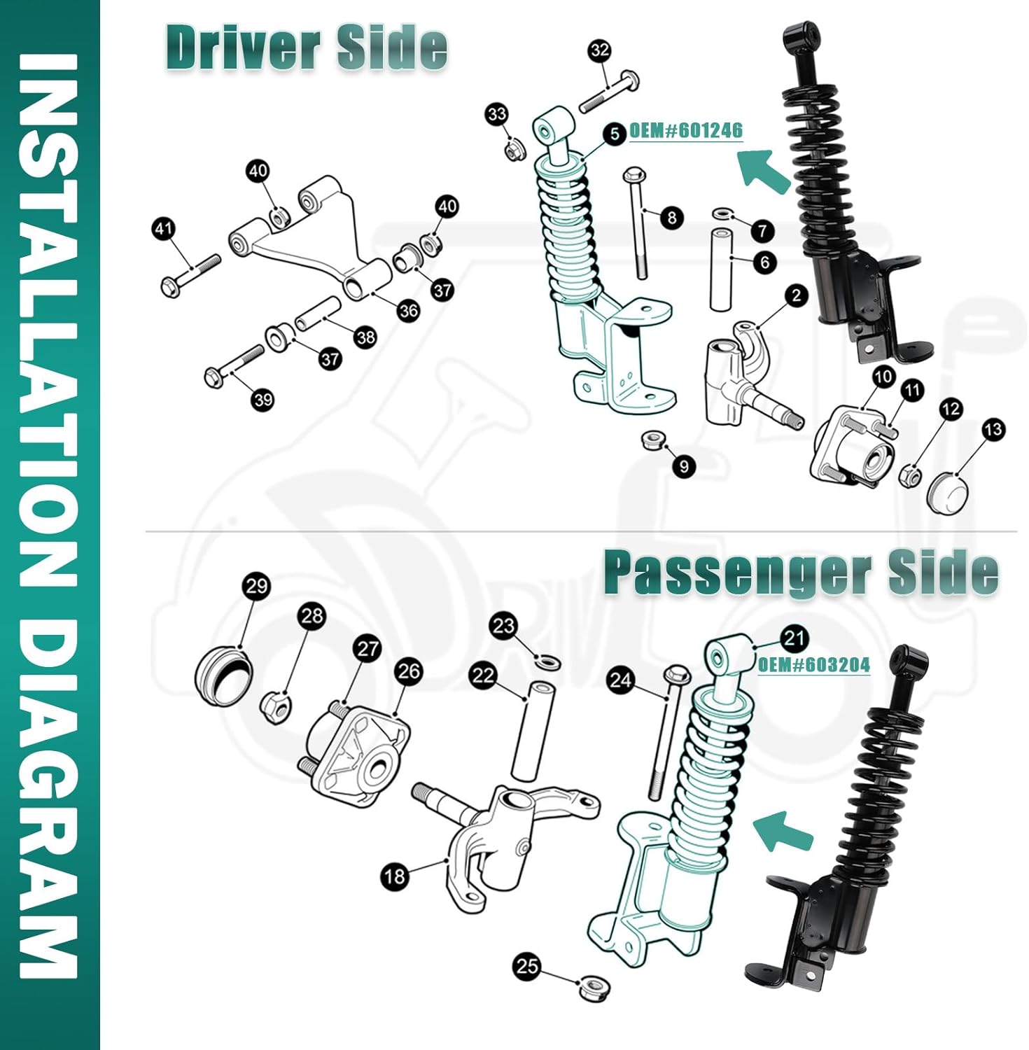 Golf Cart Front Shock Strut Assembly, EZGO Driver Side and Passenger Shocks Fits for RXV 2008-Up Carts, OEM V1259-DP01-A-5457
