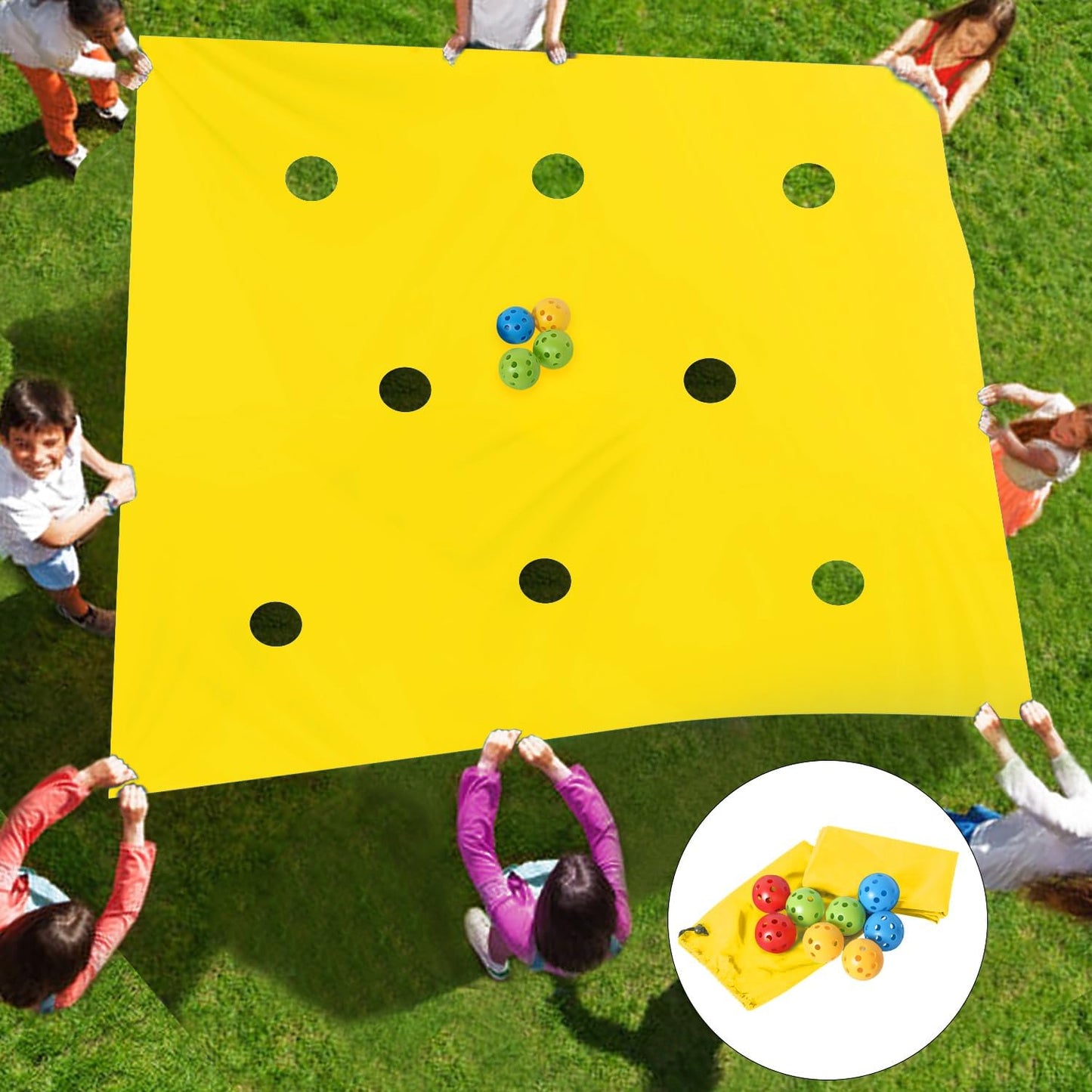 Hole Tarp Team Building Exercise Activities Games Teamwork Group Learning Fun Playing Yellow - 85''Lx57''W V1259-DP01-A-5498