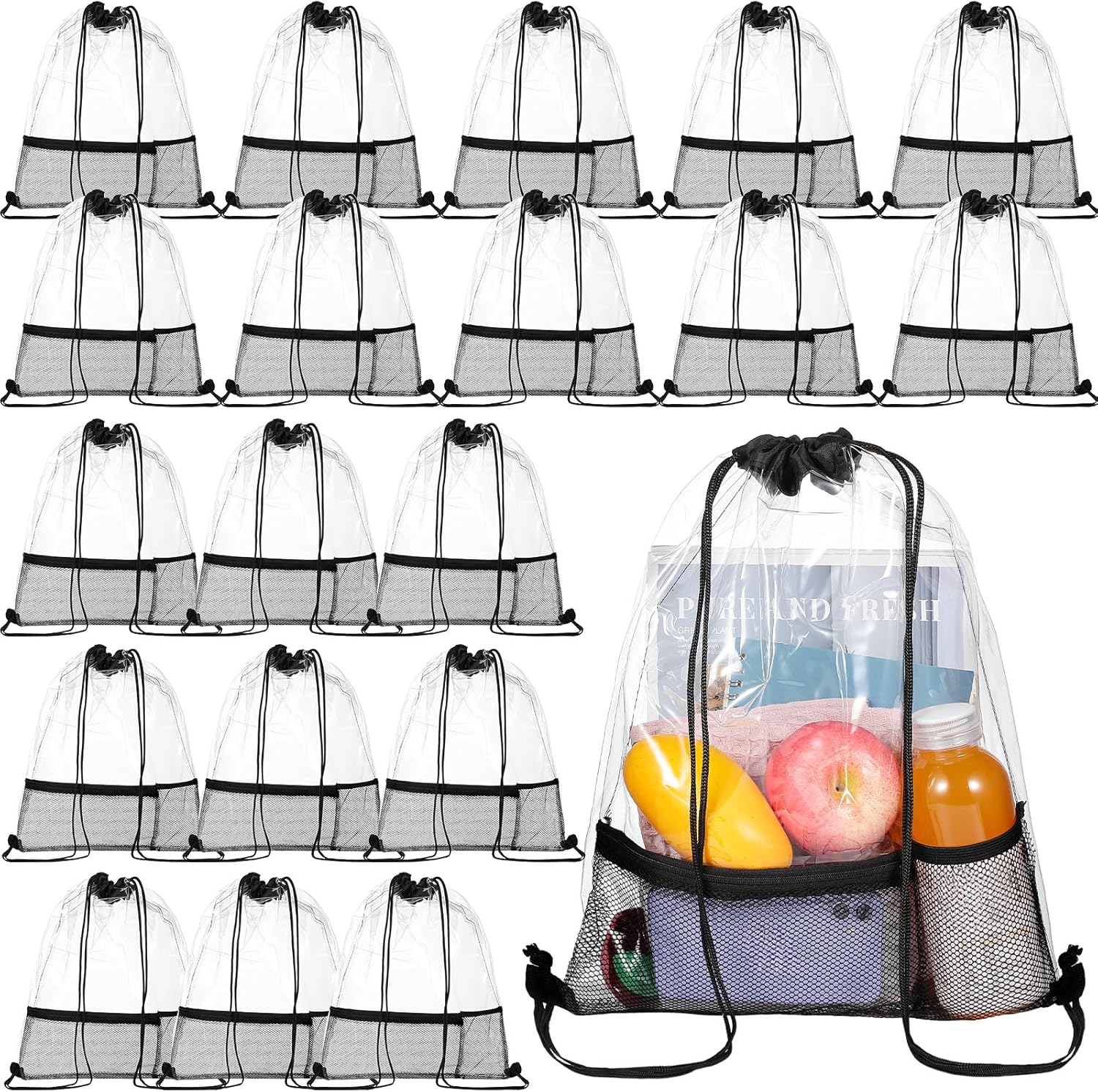 20 Pack Clear Drawstring Bags Bulk Stadium Approved Backpack for Sport Events Concerts Travel Beach - V1259-DP01-A-5506