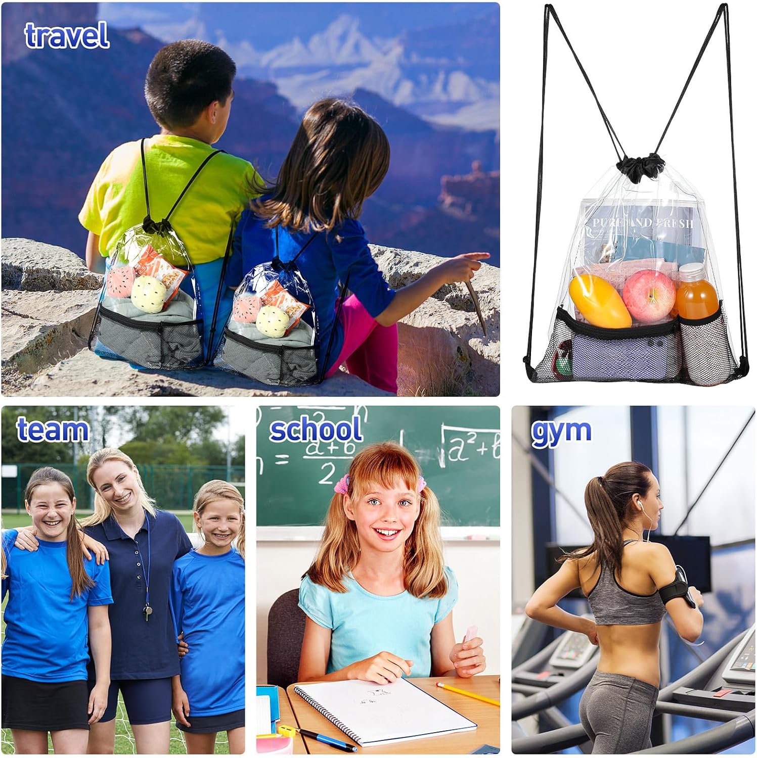 20 Pack Clear Drawstring Bags Bulk Stadium Approved Backpack for Sport Events Concerts Travel Beach - V1259-DP01-A-5506