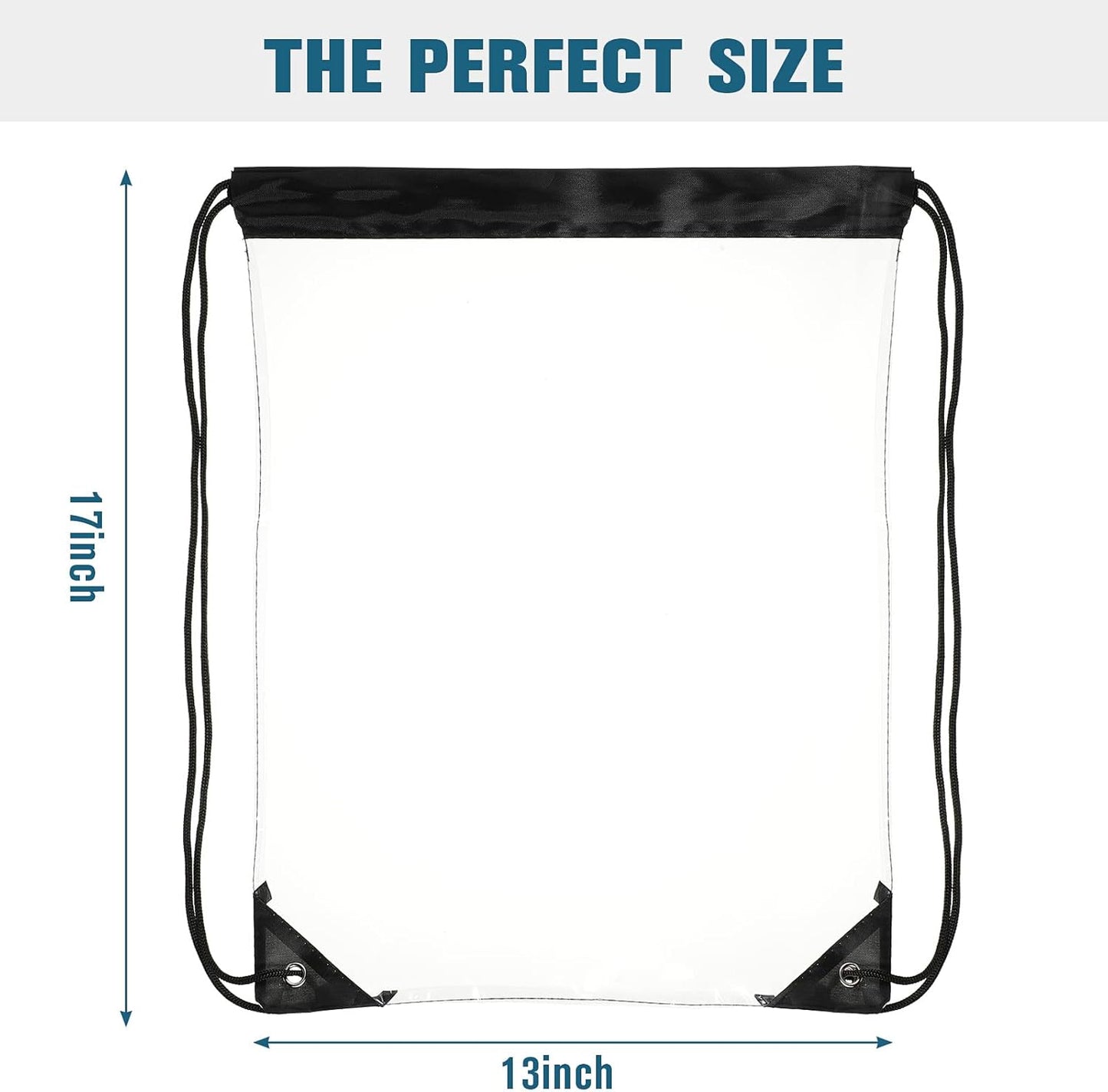 15 Pieces PVC Clear Drawstring Bag Small Waterproof Plastic Backpack For Stadiums Sporting Events (Black) V1259-DP01-A-5507