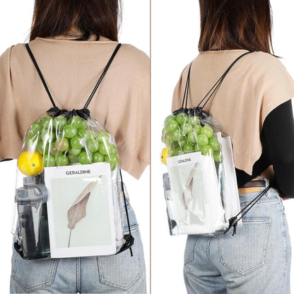 15 Pieces PVC Clear Drawstring Bag Small Waterproof Plastic Backpack For Stadiums Sporting Events (Black) V1259-DP01-A-5507