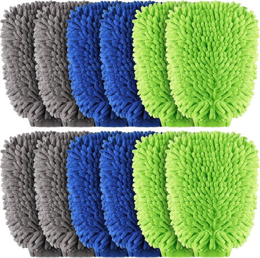 12 Pcs Car Wash Mitts - Chenille Microfiber Scratch Free Ultra Absorbent Sponge Cloths for Cars, Trucks and V1259-DP01-A-5514