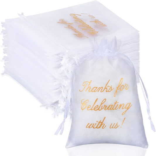 100 Pcs Sheer Organza Bags Wedding Favor Mesh Drawstring Thank You Gift Bag for Guests Candy Favors, Bridal V1259-DP01-A-5515
