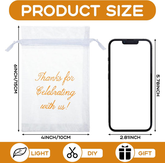 100 Pcs Sheer Organza Bags Wedding Favor Mesh Drawstring Thank You Gift Bag for Guests Candy Favors, Bridal V1259-DP01-A-5515