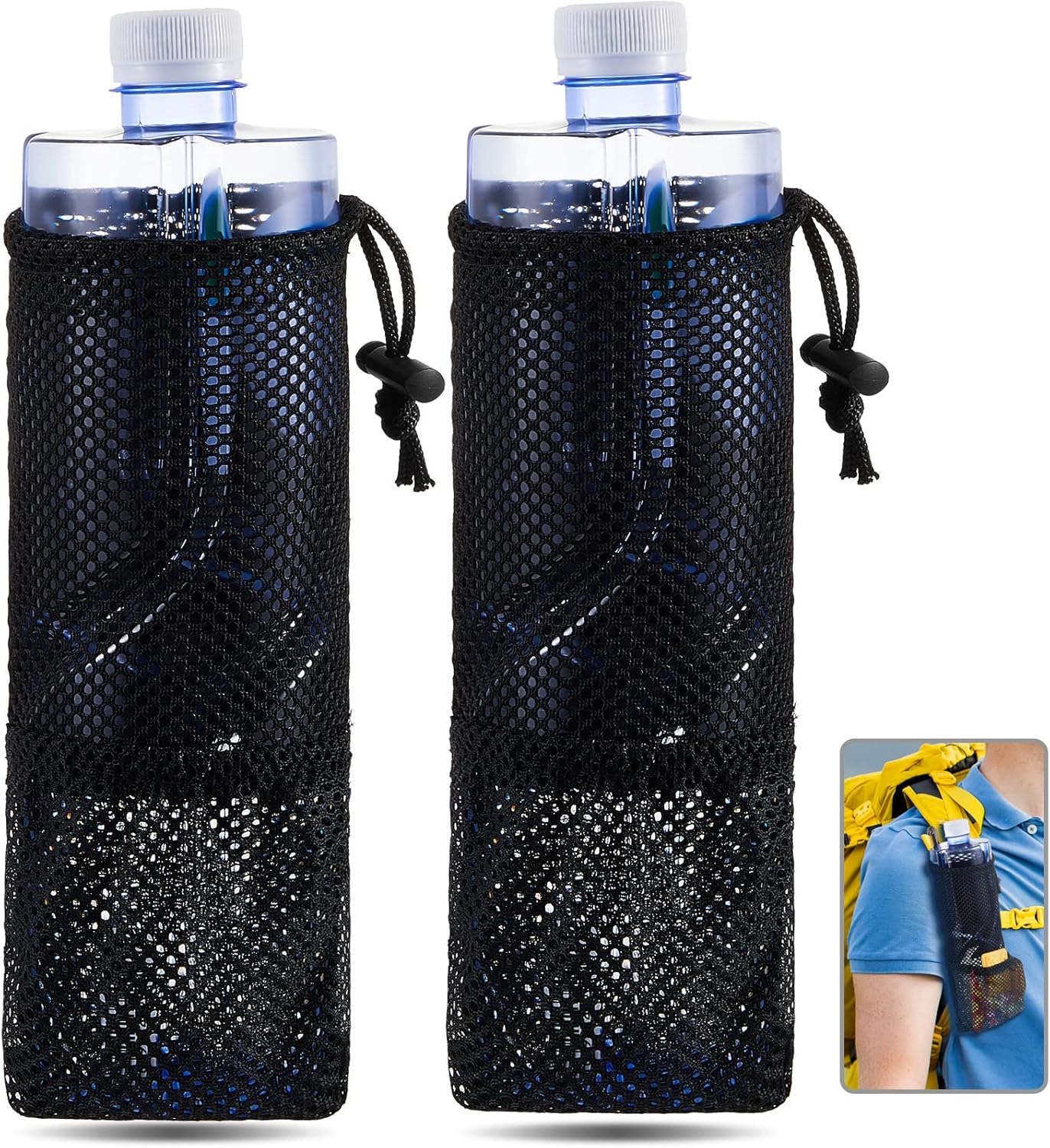 2 Pcs Water Bottle Holder for Backpack Foldable Mesh and Snack Adjustable Pouch Tactical Attachments Carrier V1259-DP01-A-5520
