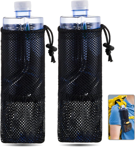 2 Pcs Water Bottle Holder for Backpack Foldable Mesh and Snack Adjustable Pouch Tactical Attachments Carrier V1259-DP01-A-5520