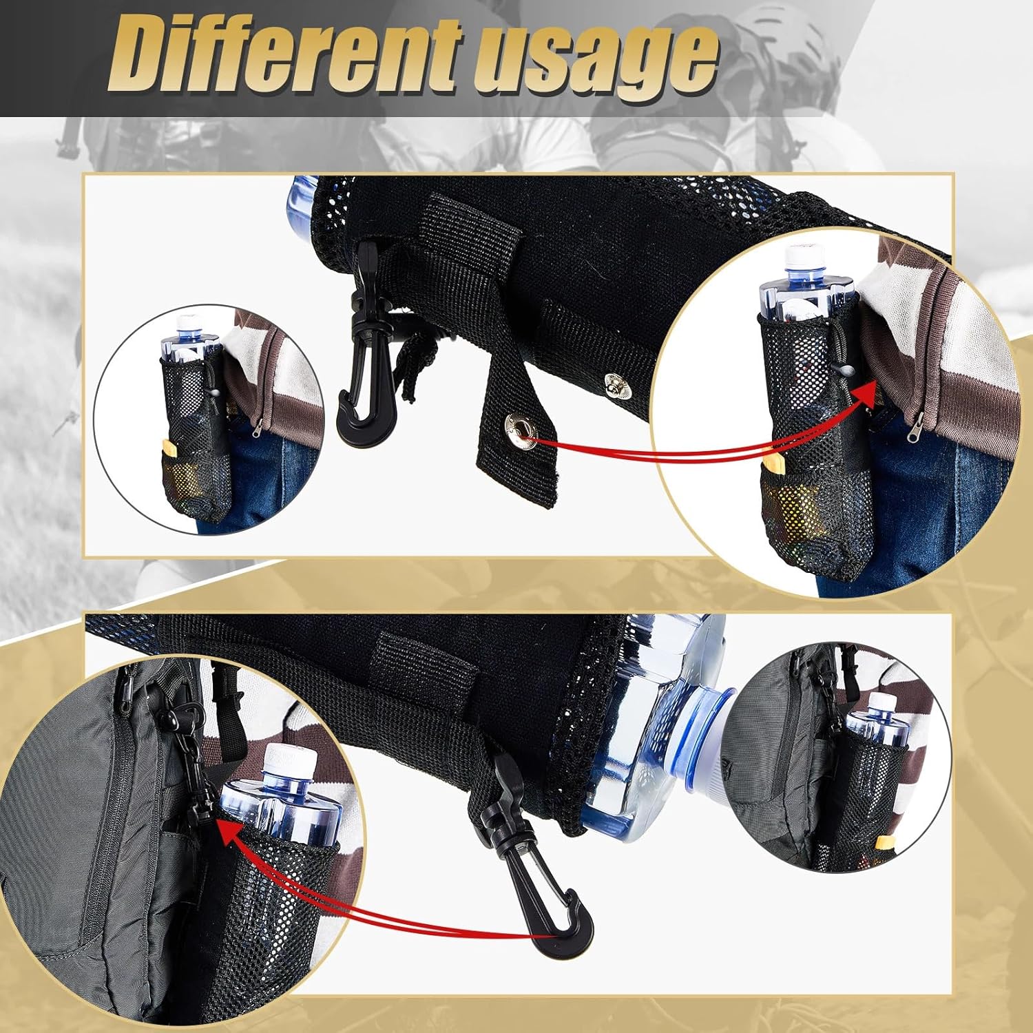 2 Pcs Water Bottle Holder for Backpack Foldable Mesh and Snack Adjustable Pouch Tactical Attachments Carrier V1259-DP01-A-5520