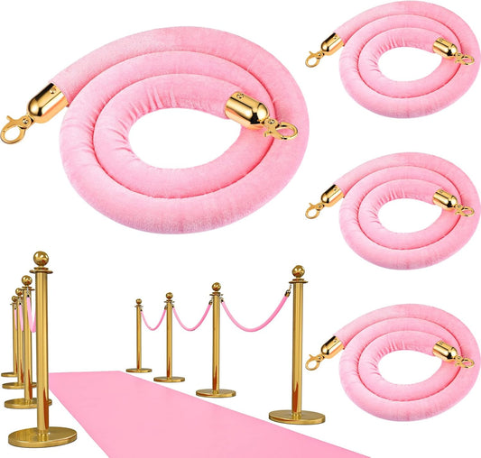 4 Pieces Pink Velvet Stanchion Rope 5 Feet Ropes with Gold Clasps for Party Hotels Wedding Movie Theaters V1259-DP01-A-5521