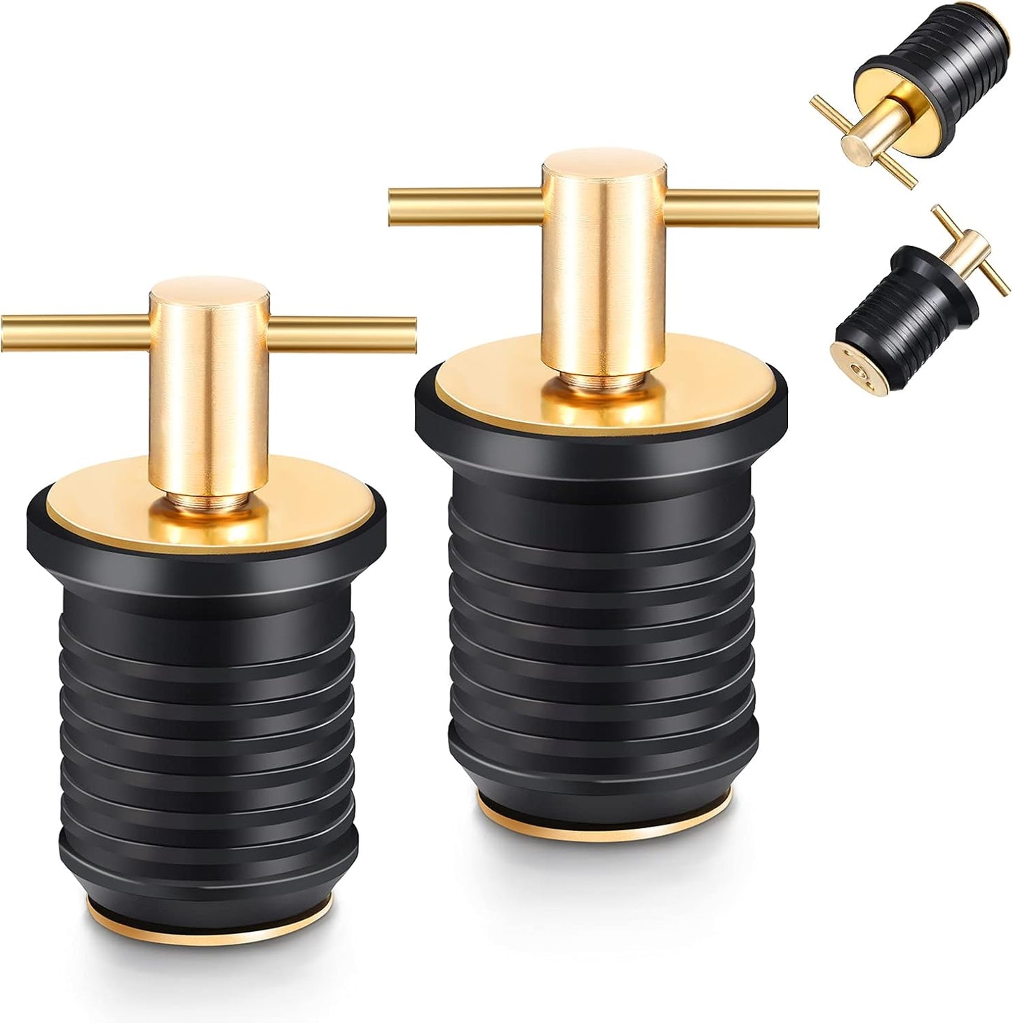 2 Pcs T-Handle Boat Drain Plug Brass Snap for Marine 1 Inch - V1259-DP01-A-5526