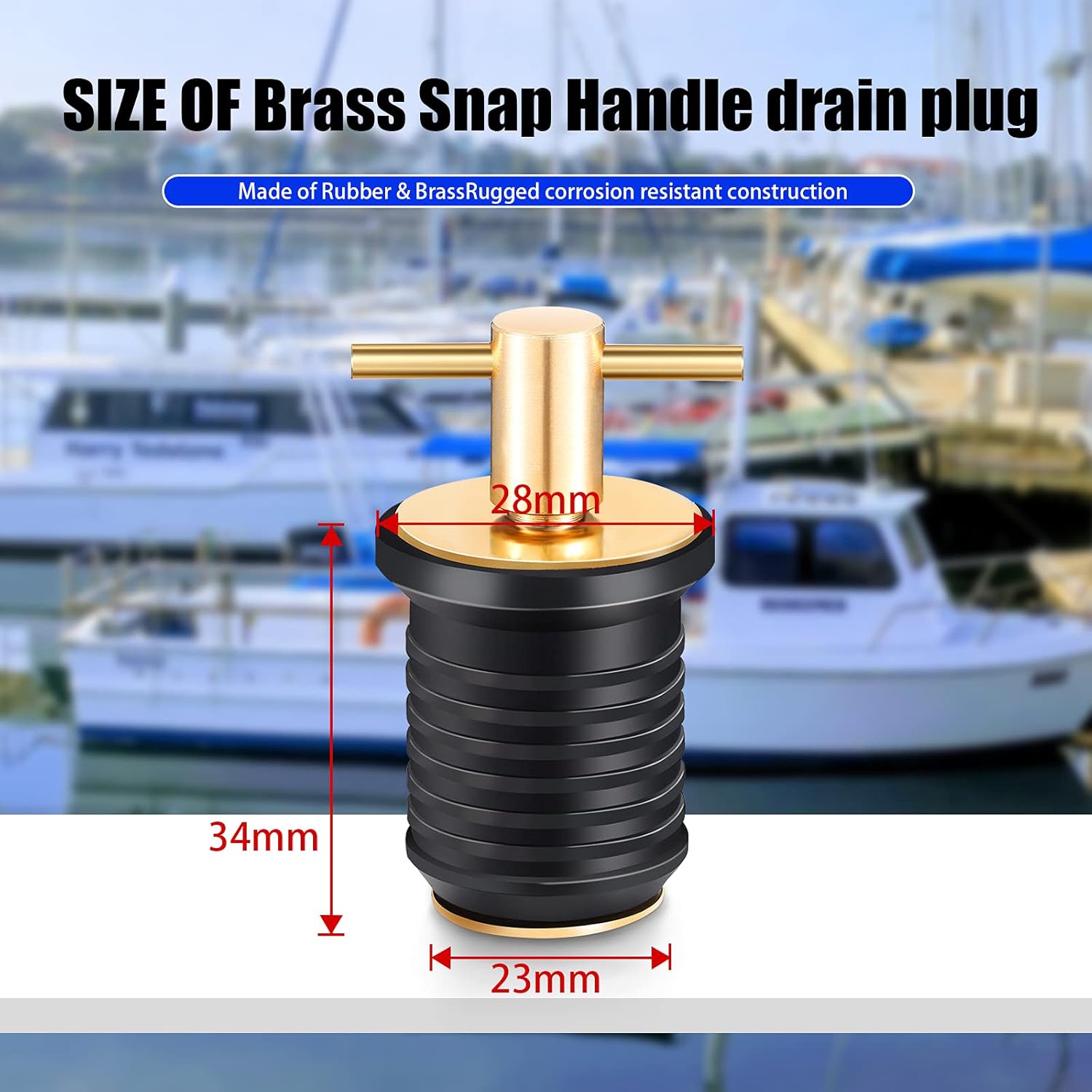 2 Pcs T-Handle Boat Drain Plug Brass Snap for Marine 1 Inch - V1259-DP01-A-5526