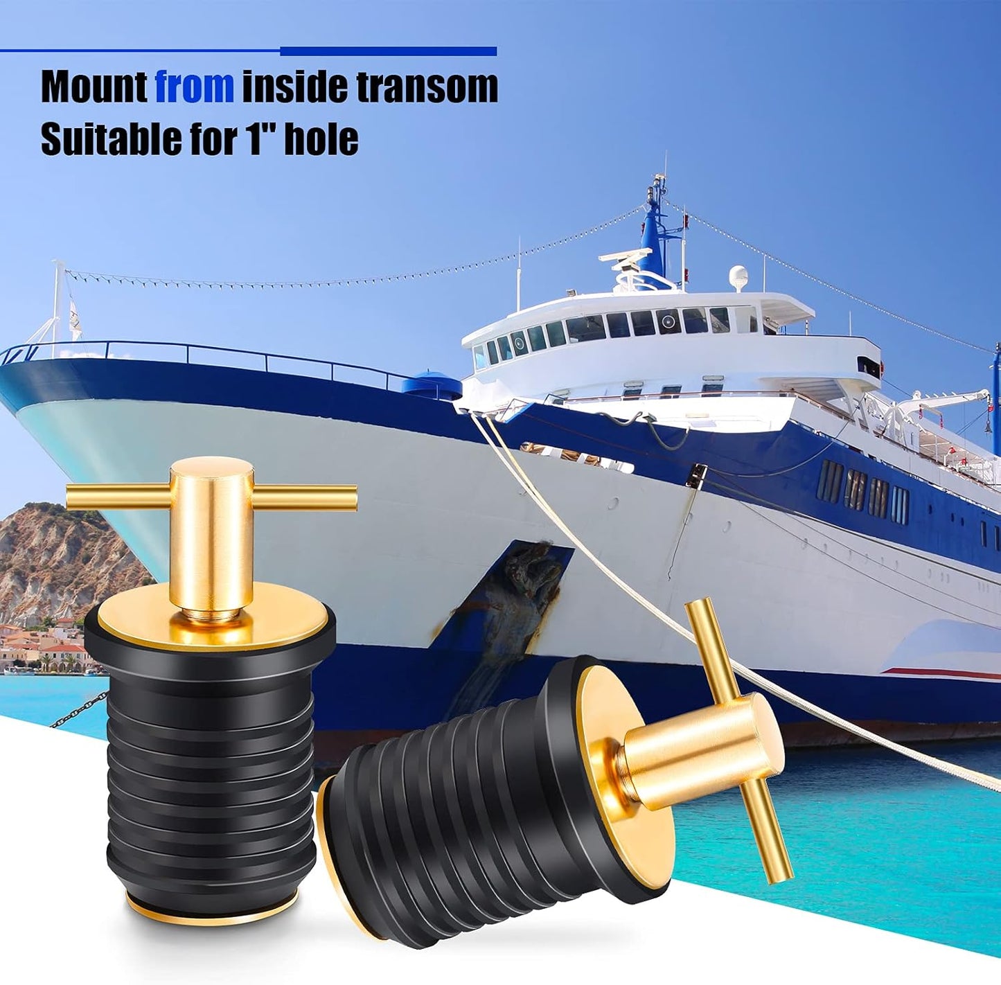 2 Pcs T-Handle Boat Drain Plug Brass Snap for Marine 1 Inch - V1259-DP01-A-5526