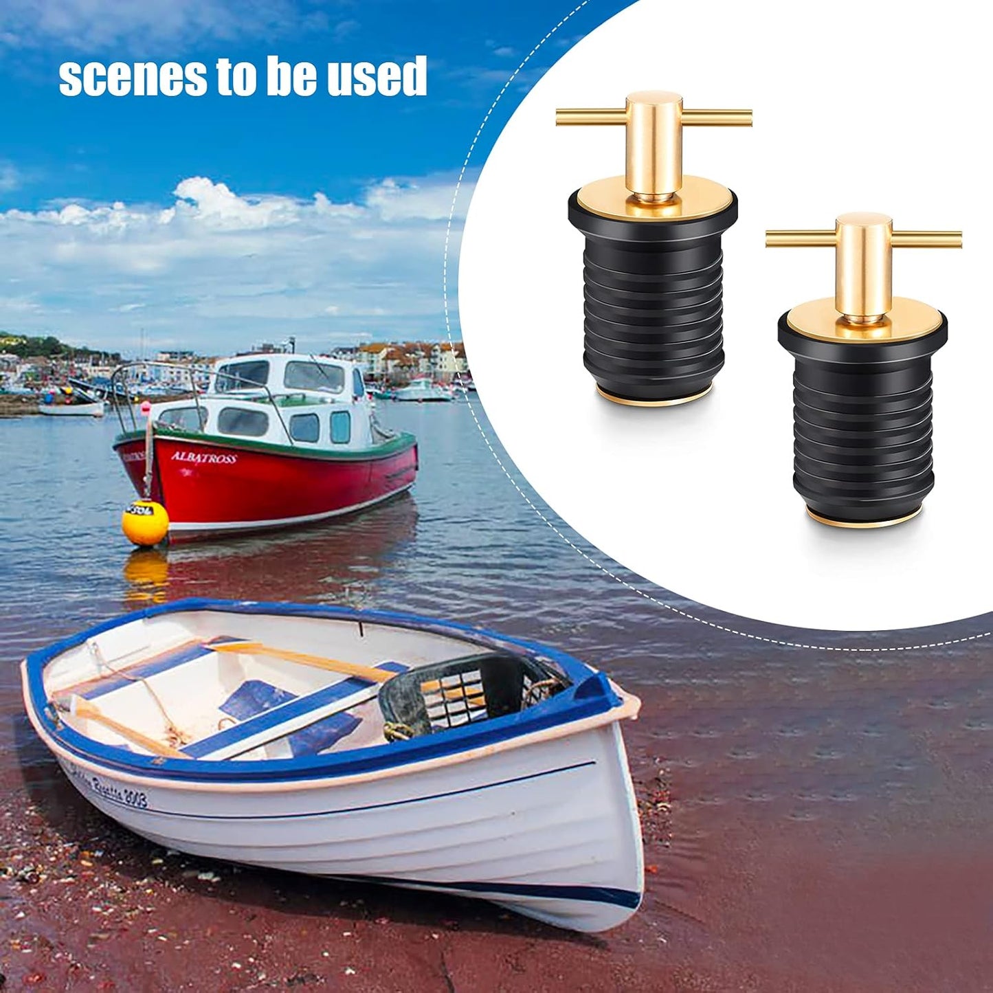 2 Pcs T-Handle Boat Drain Plug Brass Snap for Marine 1 Inch - V1259-DP01-A-5526