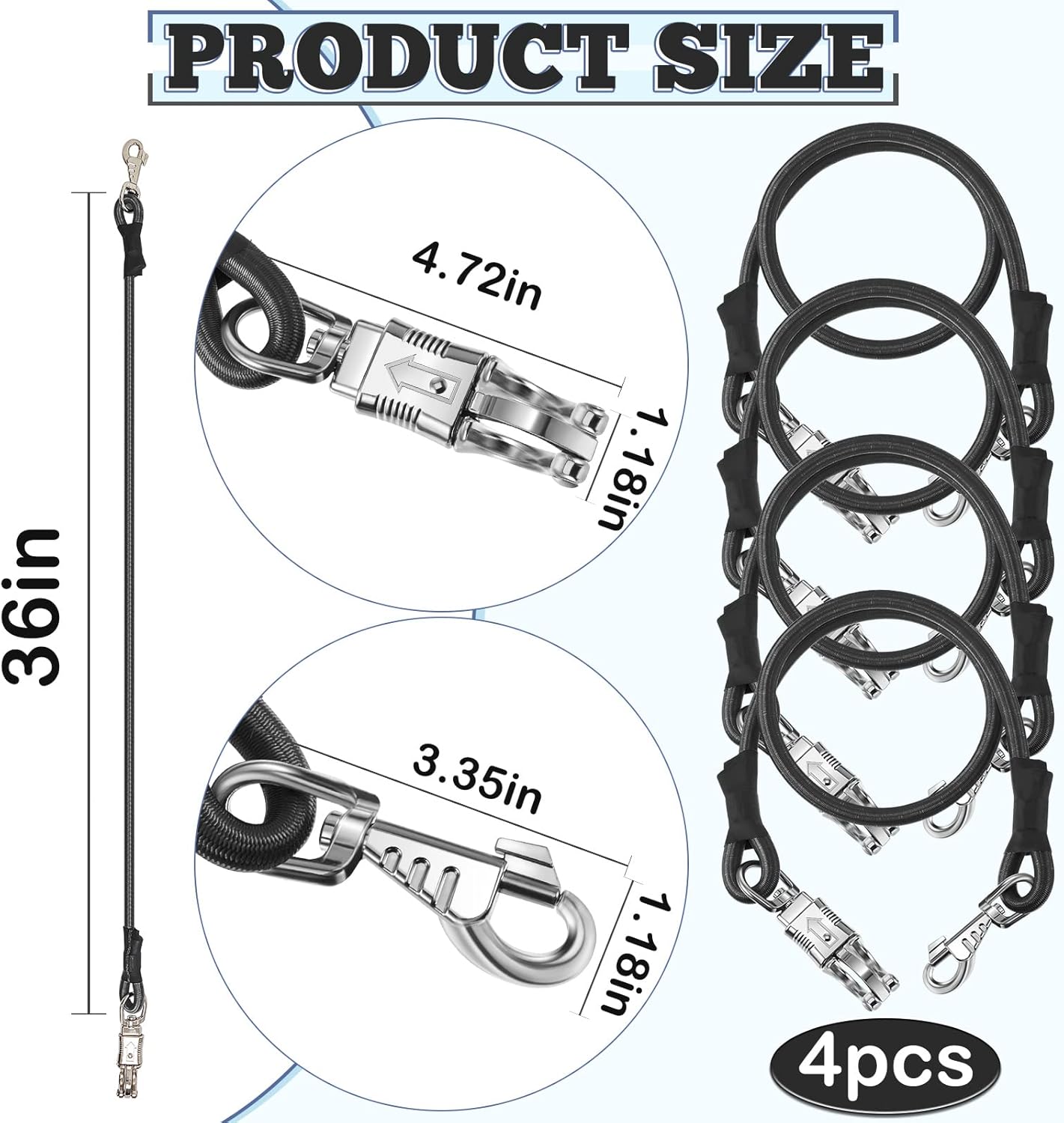 4 Pack Bungee Cross Ties Set Horse Trailer Tie Straps Bulk Cords with Snaps for Accessories, 36 Inch Long V1259-DP01-A-5532