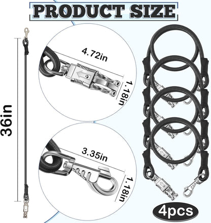 4 Pack Bungee Cross Ties Set Horse Trailer Tie Straps Bulk Cords with Snaps for Accessories, 36 Inch Long V1259-DP01-A-5532