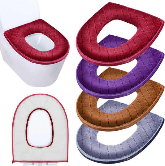 4 Pcs Toilet Seat Covers Pads for Bathroom Comfortable Cushion Cover Soft Thicker Warmer Washable Pad with V1259-DP01-A-5534