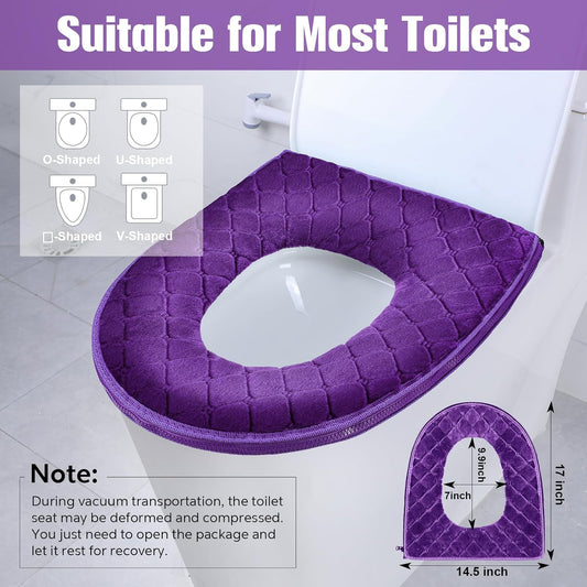 4 Pcs Toilet Seat Covers Pads for Bathroom Comfortable Cushion Cover Soft Thicker Warmer Washable Pad with V1259-DP01-A-5534