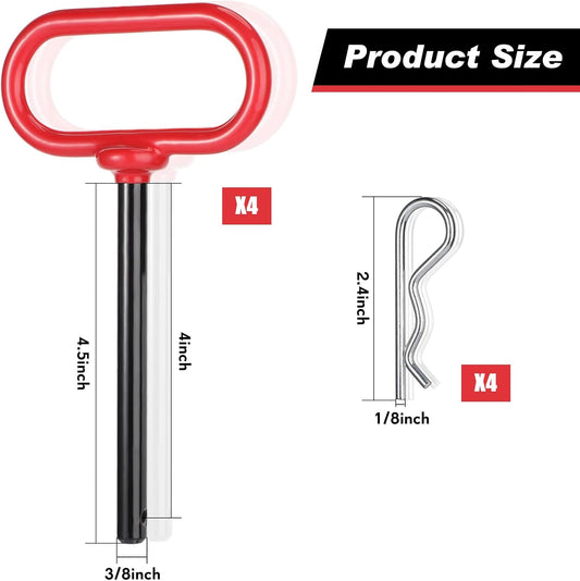 4 Pcs 3/8 x Inch Handle Hitch Pin for Tractor Trailer and Clip Tow Accessories Farm,Tractor,Turn Mower, V1259-DP01-A-5555