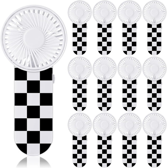 12 Pcs Race Car Party Favors Portable Fan Bulk Mini Handheld Personal Fans Checkered Black and White for Team V1259-DP01-A-5558